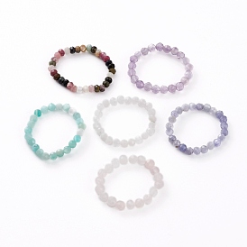 Natural Gemstone Beads Stretch Rings, Faceted, Round