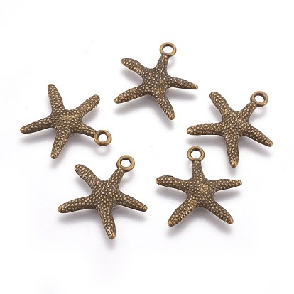 Tibetan Style Alloy Pendants, Lead Free and Cadmium Free, Starfish/Sea Stars, 19.5x19x2mm, Hole: 2mm