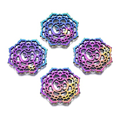 Eco-Friendly Alloy Filigree Joiners, Cadmium Free & Nickel Free & Lead Free, Flower with Aum/Ohm