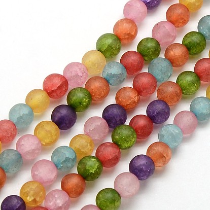 Frosted Synthetic Crackle Quartz Round Beads Strands, Dyed