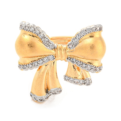 Brass Micro Pave Cubic Zirconia Adjustable Rings, Bowknot