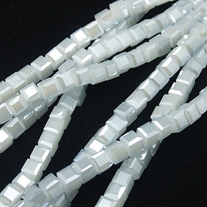 Electroplate Glass Beads Strands, Imitation Jade, Faceted Cube