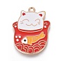 Pendentifs chaton porte-bonheur en alliage émail, Maneki neko / chat faisant signe avec forme de poisson, or et de lumière