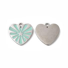 316L Surgical Stainless Steel Charms, with Enamel, Heart with Star Charm