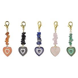 Heart Alloy Enamel Pendant Decoration, with Natural & Synthetic Gemstone and Alloy Clasp