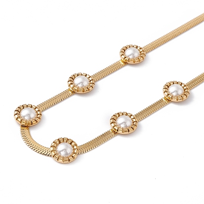 Collar con colgante de flor de perla de plástico con cadenas en espiga, 304 joyas de acero inoxidable para mujer