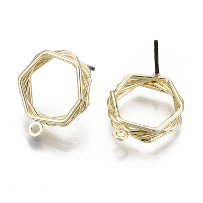 Alloy Stud Earring Findings, Cadmium Free & Nickel Free & Lead Free, with Steel Pins and Loop, Polygon