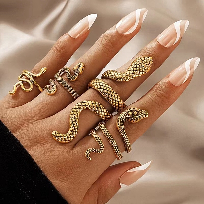 4 piezas 4 conjunto de anillos de dedo de aleación de estilo, serpiente