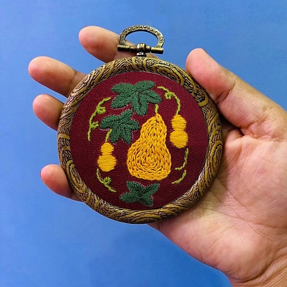 DIY Pendant Decoration Embroidery Kits, Including Printed Cotton Fabric, Embroidery Thread & Needles, Embroidery Hoop, Calabash/Flower Pattern