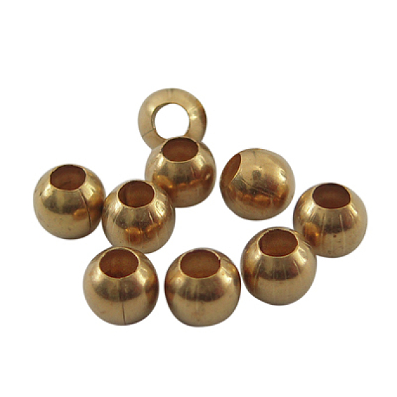 Brass Finding Beads, Seamless Round Beads, Raw(Unplated), Nickel Free