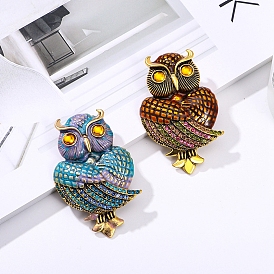 Owl Rhinestone Pins, Antique Golden Tone Alloy Brooch for Backpack Clothes