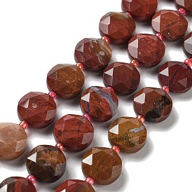 Natural Carnelian Beads Strands, with Seed Beads, Faceted Hexagonal Cut, Flat Round