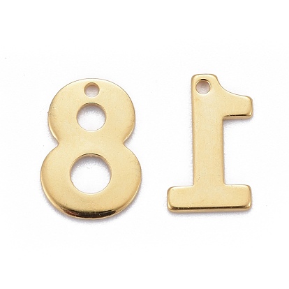201 Stainless Steel Charms, Number, Golden