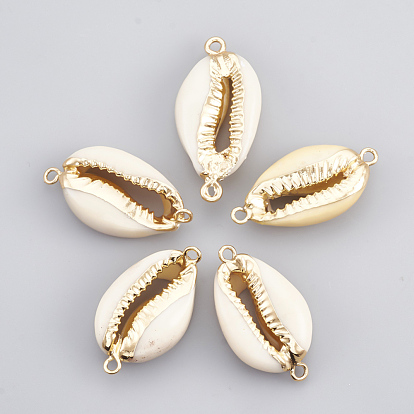 Electroplate Cowrie Shell Links Connectors, with Iron Findings, Golden