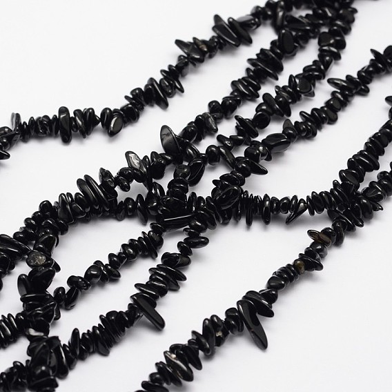 Chips Natural Black Tourmaline Beads Strands, 3~8x3~12x3~5mm, Hole: 1mm, about 32 inch