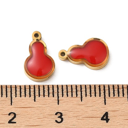 304 Stainless Steel Charms, with Enamel, Real 14K Gold Plated, Gourd Charm