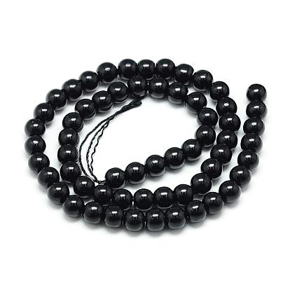 Naturelles tourmaline noire brins de perles, ronde, teint