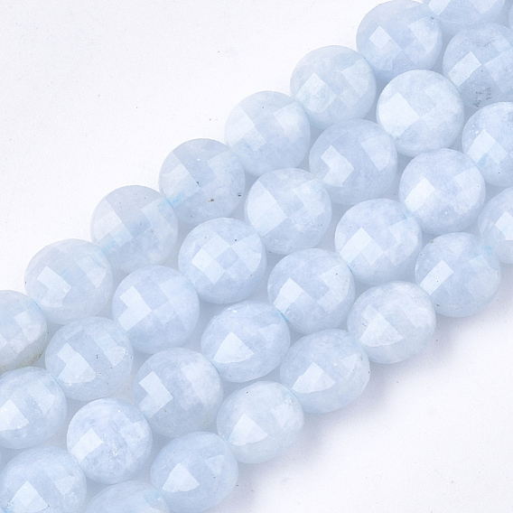 Natural Aquamarine Beads Strands, Faceted, Flat Round