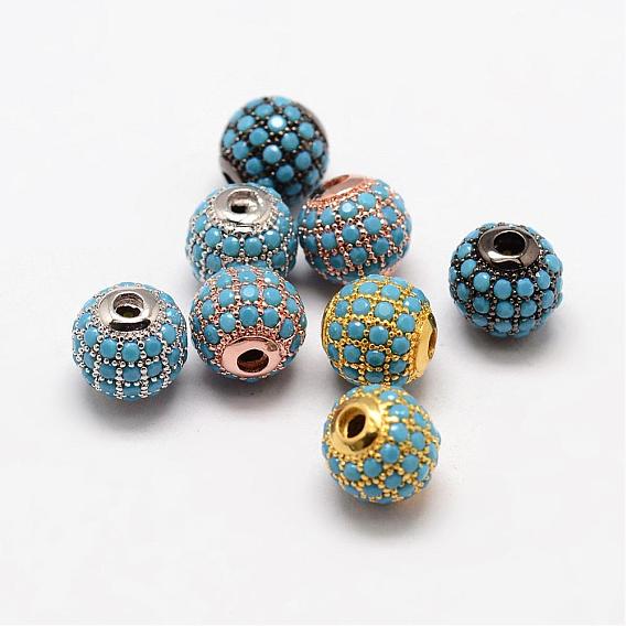 Micro en laiton rondes ouvrent perles cubes de zircone, 8mm, Trou: 1.5mm