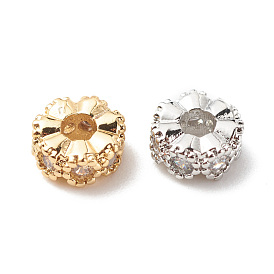 Brass Clear Cubic Zirconia Spacer Beads, Cadmium Free & Lead Free, Flower
