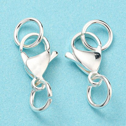 304 Stainless Steel Lobster Claw Clasps, with Double Jump Rings