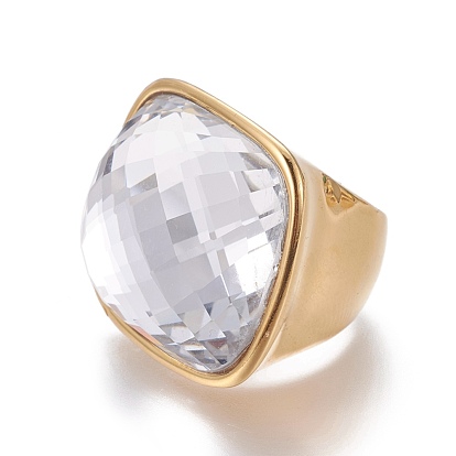 Revestimiento iónico (ip) 304 anillos para los dedos de acero inoxidable, Con cristal facetado