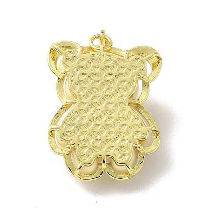 Opaque Resin Pendants, Large Hole Pendantarge Hole Pendant, with Real 18K Gold Plated Brass Findings & Clear Cubic Zirconia, Cadmium Free & Lead Free, Bear with Word