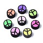 Handmade Polymer Clay Beads, Flat Round with Peace Sign