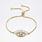 Adjustable Brass Micro Pave Cubic Zirconia Bolo Bracelets, Slider Bracelets, with Brass Box Chains, Eye