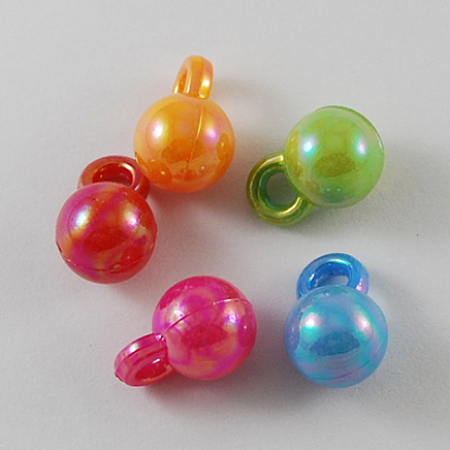Opaque Acrylic Pendants, AB Color, Mixed Color, Round, 15x10x10mm, Hole: 3mm