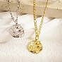 Oval with Flower Stainless Steel Pendant Necklace with Cuban Link Chains