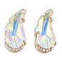 K9 Glass Pendants, with Light Gold Plated Brass Findings and Clear Cubic Zirconia, Cadmium Free & Lead Free, Faceted, Wing
