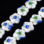 Handmade Porcelain Ceramic Beads Strands, Flower Printed, Flower