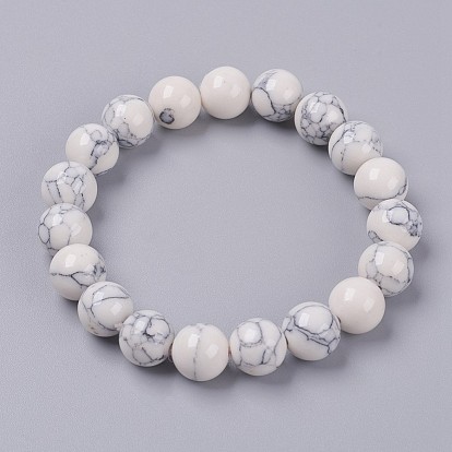 Bracelet élastique avec perles turquoises synthétiques, ronde