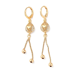 Rhinestone Heart Leverback Earrings, Brass Chains Tassel Earrings for Women