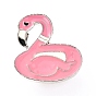 Alloy Enamel Brooches, Enamel Pin, with Butterfly Clutches, Flamingo Shape, Platinum