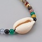 Bracelets de perles de pierres précieuses tressées, avec cauris