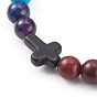 Chakra Jewelry, Natural Wood Beaded Stretch Bracelets, with Natural & Synthetic Gemstone Beads, Round & Cross