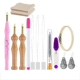Kits d'outils de broderie au poinçon, y compris un stylo à aiguille perforée, tissu, enfileur, cerceau à broder, aiguille, ciseaux