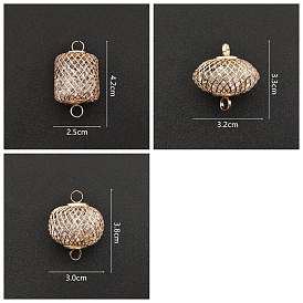 Iron Hollow Lantern Connector Charms, Bead Cage Links, with Resin Bead Inside, Light Gold, Rondelle/Round/Column Shape