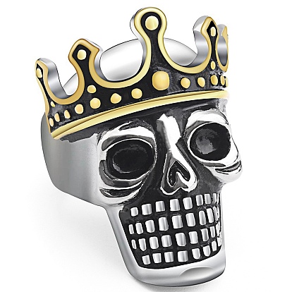 Череп в стиле паровой панк из титановой стали с эмалью и кольцами на пальцах в виде короны, широкие кольца для мужчин женщин