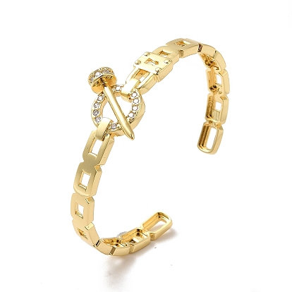 Кольцо из прозрачного кубического циркония, гвоздь и замок, открытый браслет-манжета, ионное покрытие (ip) латунный полый браслет для женщин
