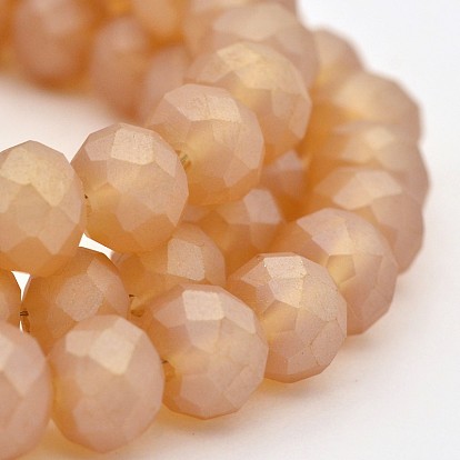 Pearl Luster Plated Faceted Rondelle Glass Beads Strands, Frosted