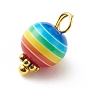 Stripe Resin Charms, with Golden Tone Alloy & Brass Findings, Round