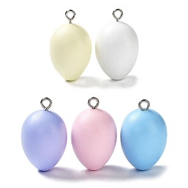 Easter Theme Spray Painted Wood Pendants, Easter Egg Charms with Platinum Tone Iron Loops