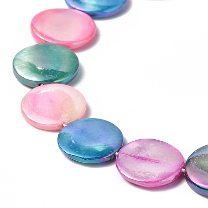 Eau douce naturelle de coquillage perles brins, teint, de couleur plaquée ab , plat rond