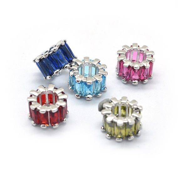 Zircone cubique perles européennes, Perles avec un grand trou   , avec les accessoires en laiton, colonne