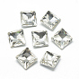 Pointed Back Glass Rhinestone Cabochons, Back Plated, Faceted, Square