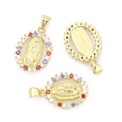 Micro cuivres ouvrent pendentifs zircone cubique, dame de guadalupe charmes, plaqué longue durée, ovale avec la Vierge Marie