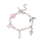 Bracelet à breloques en alliage étoile et cœur et note de musique, bracelet en perles imitation perle acrylique et plastique abs pour femme